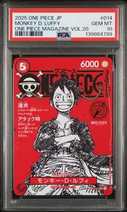 2025 ONE PIECE JPN PROMOS ONE PIECE MAGAZINE VOL.20 #014 MONKEY D. LUFFY PSA 10 - Image 1