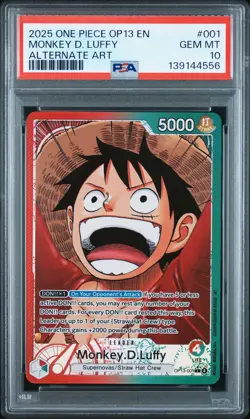 2025 ONE PIECE OP13-CARRYING ON HIS WILL ALTERNATE ART MONKEY D. LUFFY PSA 10 - Image 1