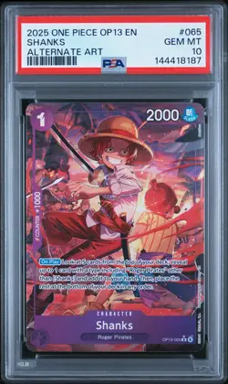 2025 ONE PIECE OP13-CARRYING ON HIS WILL ALTERNATE ART #065 SHANKS PSA 10 - Image 1