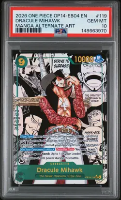 2026 ONE PIECE THE AZURE SEA'S SEVEN MANGA ALT ART #119 DRACULE MIHAWK PSA 10 - Image 1