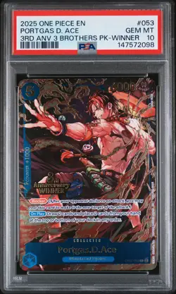 2025 ONE PIECE 3RD ANNIV TOURNAMENT 3 BROTHERS PACK WINNER PORTGAS D. ACE PSA 10 - Image 1