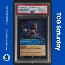 2023 DISNEY LORCANA CH1 LEAGUE PROMO #8/P1 MICKEY MOUSE AUTO AUTH PSA 10 - Image 1