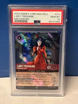 2023 DISNEY LORCANA EN 2 ENCHANTED #211 LADY TREMAINE IMPERIOUS QUEEN PSA 10 - Image 1