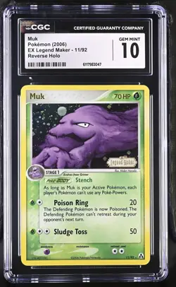 CGC 10 Muk 2006 EX Legend Maker 11/92 Reverse Holo Stamped Pokemon Card - Image 1