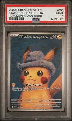 Pikachu Grey Felt Hat 2023 SVP #085 Van Gogh Promo Pokemon Card Mint PSA 9 - Image 1