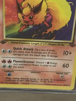 Pokemon TCG Vintage Wotc 1st Edition Jungle Flareon Rare Regular Card - Image 2