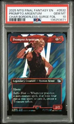 MTG FINAL FANTASY #0532 CHARACTER BORDERLESS SURGE FOIL PROMPTO ARGENTUM PSA 10 - Image 1