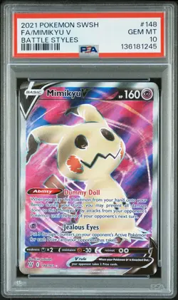 2021 POKEMON SWORD & SHIELD BATTLE STYLES #148 FULL ART/MIMIKYU V PSA 10 - Image 1