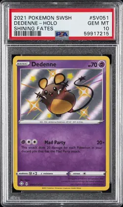 2021 POKEMON SWORD & SHIELD SHINING FATES #SV051 DEDENNE-HOLO PSA 10 - Image 1