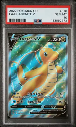 2022 POKEMON GO #076 FULL ART/DRAGONITE V PSA 10 - Image 1