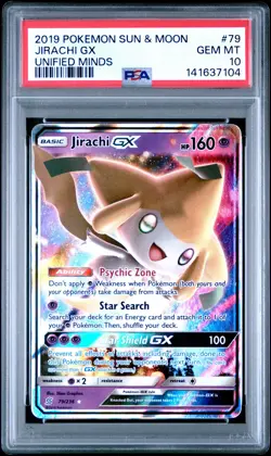 2019 POKEMON SUN & MOON UNIFIED MINDS #79 JIRACHI GX PSA 10 - Image 1
