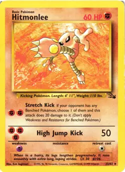 Pokemon TCG Hitmonlee 22/62 Fossil Set Regular Unlimited Rare LP/MP - Image 1