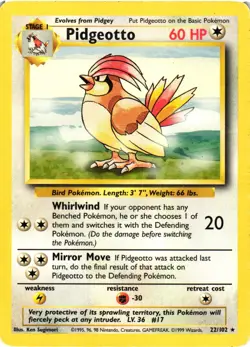 Pokemon TCG Pidgeotto 22/102 Base Set Unlimited Rare HP - Image 1