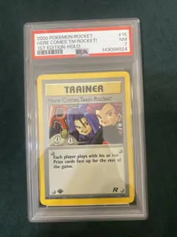 2000 Pokemon Rocket Here Comes Team Rocket Trainer Card 1st Edition Holo PSA 7 - Image 1