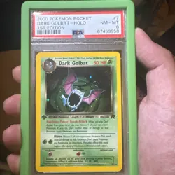 PSA 8 Dark Golbat Holo Rare 1st Edition 7/82 Team Rocket Pokemon SWIRL + Guard - Image 1
