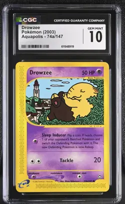 CGC GEM MINT 10 Pokemon Drowzee 74a/147 2003 Aquapolis - Image 1