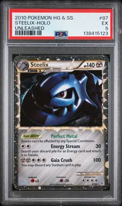 2010 POKEMON HEARTGOLD & SOULSILVER UNLEASHED #87 STEELIX-HOLO PSA 5 - Image 1