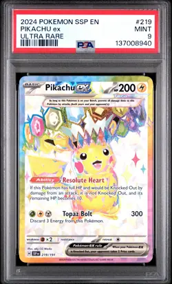 2024 POKEMON SSP EN-SURGING SPARKS ULTRA RARE #219 PIKACHU EX PSA 9 - Image 1