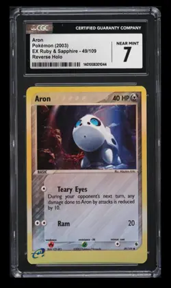 2003 Pokemon EX Ruby & Sapphire Aron CGC 7 English #49 Reverse Holo - Image 1