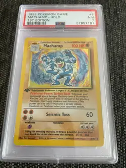 1999 Pokemon TCG MACHAMP 1st Edition HOLO Base Set Unlimited #8/102 PSA 7 - NM - Image 1