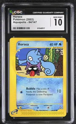 CGC GEM MINT 10 Pokemon Horsea 84/147 2003 Aquapolis - Image 1