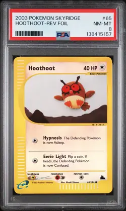 2003 POKEMON SKYRIDGE #65 HOOTHOOT-REVERSE FOIL PSA 8 - Image 1