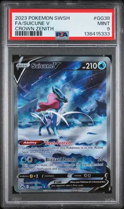 2023 POKEMON SWORD & SHIELD CROWN ZENITH #GG38 FULL ART/SUICUNE V PSA 9 - Image 1
