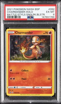 2021 POKEMON SWSH BLACK STAR PROMO #092 CHARMANDER-HOLO PSA 6 - Image 1