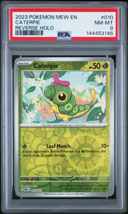 2023 POKEMON MEW EN-151 REVERSE HOLO #010 CATERPIE PSA 8 - Image 1
