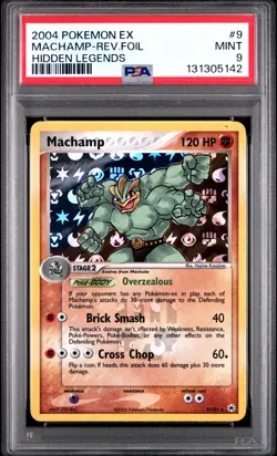 2004 POKEMON EX HIDDEN LEGENDS #9 MACHAMP-REVERSE FOIL PSA 9 - Image 1