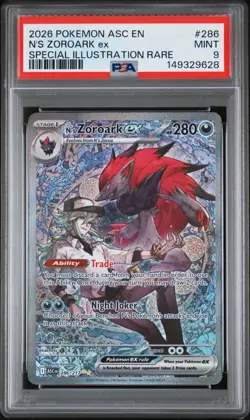 2026 POKEMON ASCENDED HEROES SPECIAL ILLUSTRATION RARE #286 N'S ZOROARK EX PSA 9 - Image 1