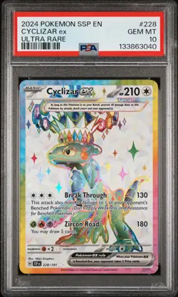 2024 POKEMON SSP EN-SURGING SPARKS ULTRA RARE #228 CYCLIZAR EX PSA 10 - Image 1