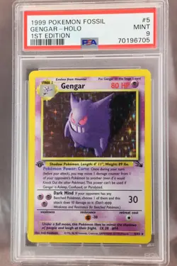 1999 Pokemon Gengar Holo, 1st Edition Fossil #5/62, PSA 9 Mint - Image 2