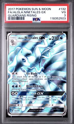 2017 POKEMON SUN & MOON GUARDIANS RISING #132 FA/ALOLA.NINETALES GX - PSA 3 - Image 1