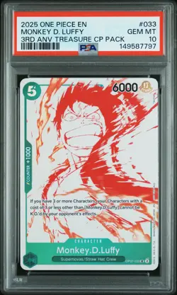 2025 ONE PIECE 3RD ANNIVERSARY! TREASURE CAMPAIGN #033 MONKEY D. LUFFY PSA 10 - Image 1