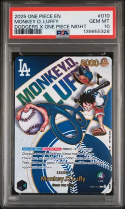 2025 ONE PIECE PROMOS DODGERS X ONE PIECE NIGHT #010 MONKEY D. LUFFY PSA 10 - Image 1