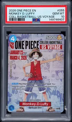 2026 ONE PIECE PROMOS COLLEGE BASKETBALL : US VOYAGE MONKEY D. LUFFY PSA 10 - Image 1