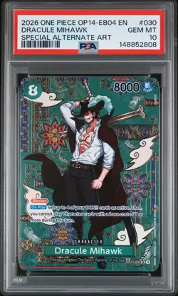 2026 ONE PIECE THE AZURE SEA'S SEVEN SPECIAL ALT ART #030 DRACULE MIHAWK PSA 10 - Image 1