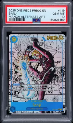 2025 ONE PIECE PRB02-PREMIUM BOOSTER MANGA ALTERNATE ART VOL.2 SANJI PSA 10 - Image 1
