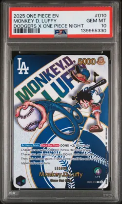 2025 ONE PIECE PROMOS DODGERS X ONE PIECE NIGHT #010 MONKEY D. LUFFY PSA 10 - Image 1