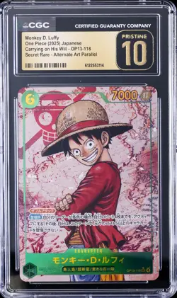 2025 ONE PIECE JPN CARRYING ON HIS WILL ALT ART MONKEY D LUFFY CGC 10 PRISTINE - Image 1