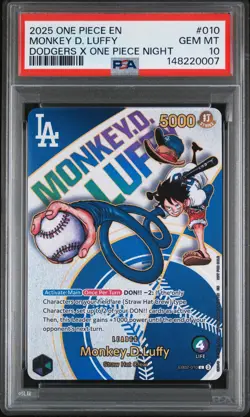 2025 ONE PIECE PROMOS DODGERS X ONE PIECE NIGHT #010 MONKEY D. LUFFY PSA 10 - Image 1