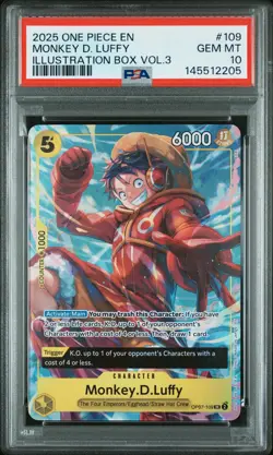 2025 ONE PIECE PROMOS ILLUSTRATION BOX VOL.3 #109 MONKEY D. LUFFY PSA 10 - Image 1