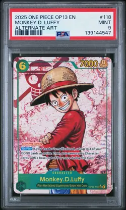 2025 ONE PIECE OP13-CARRYING ON HIS WILL ALTERNATE ART MONKEY D. LUFFY PSA 9 - Image 1