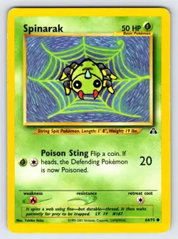 Spinarak 64/75 Neo Revelation Pokemon Card Yuka Morii Vintage WOTC Common - Lp - Image 1