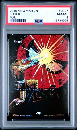 2025 MAGIC: THE GATHERING MARVEL'S SPIDER-MAN: SOURCE MATERIAL FOIL SHOCK PSA 8 - Image 1