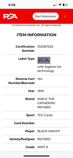 BLACK KNIGHT Revised Edition 1994 Magic The Gathering MTG PSA 9 MINT🤩 - Image 4