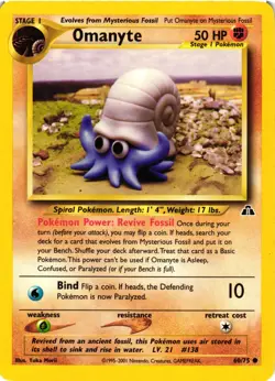 Pokemon TCG Omanyte Neo Discovery 60/75 Unlimited Common LP - Image 1