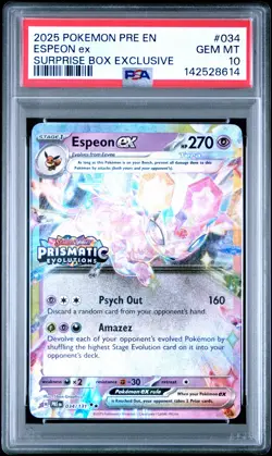 2025 POKEMON PRE EN-PRISMATIC EVOLUTIONS SURPRISE BOX EXCLUSIVE ESPEON EX PSA 10 - Image 1