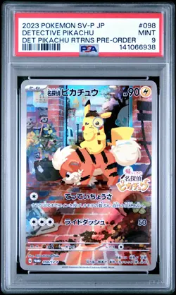 2023 POKEMON JAPANESE SV-P PROMO #098 DETECTIVE PIKACHU PSA 9 - Image 1